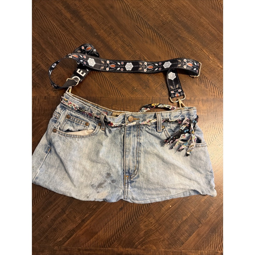 Handmade Blue Jean Distressed Purse Wild & Funky Original Wide Strap Boho Hippie